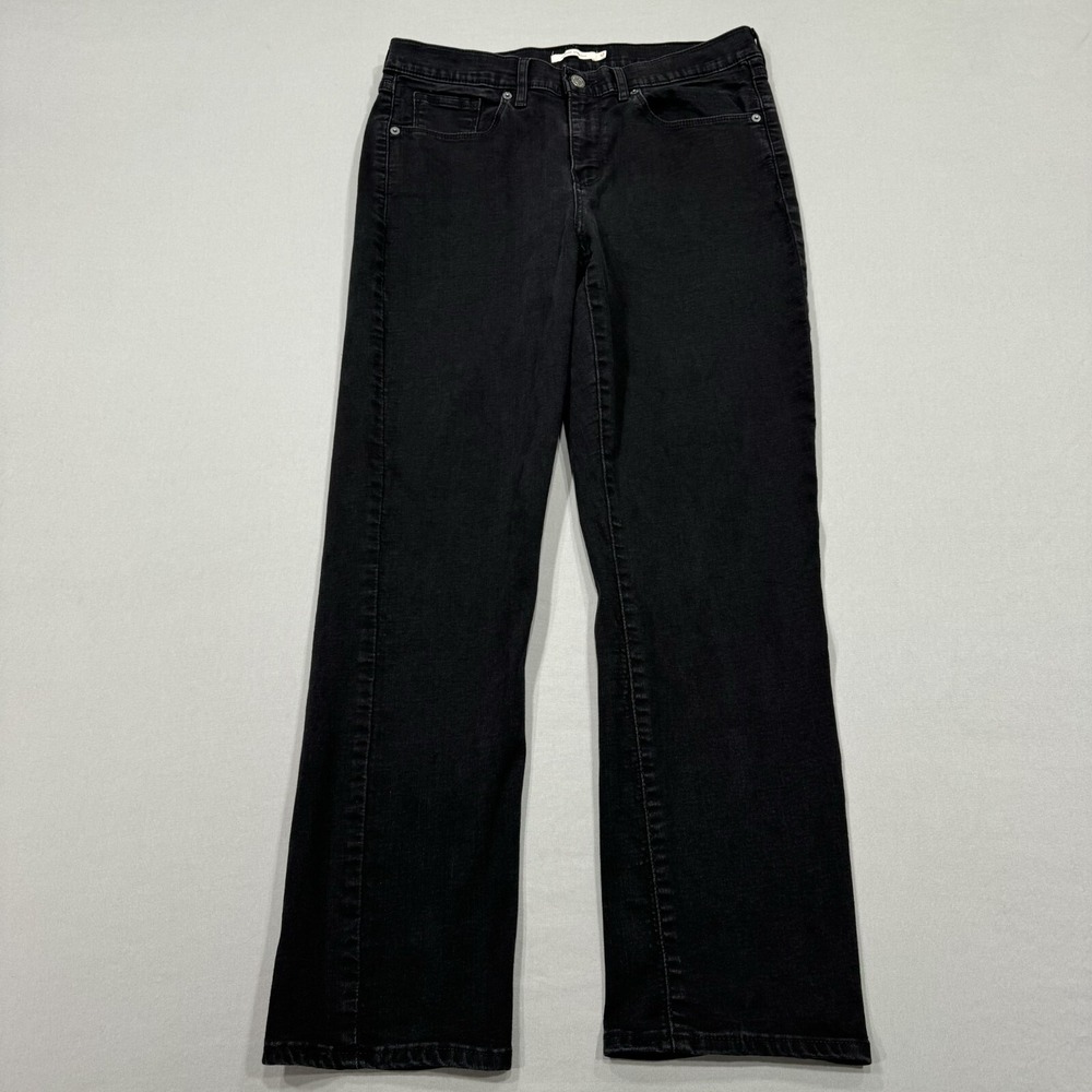 Levis Jeans Womens 12 Black Classic Straight Stretch Dark Wash Denim Preppy Logo